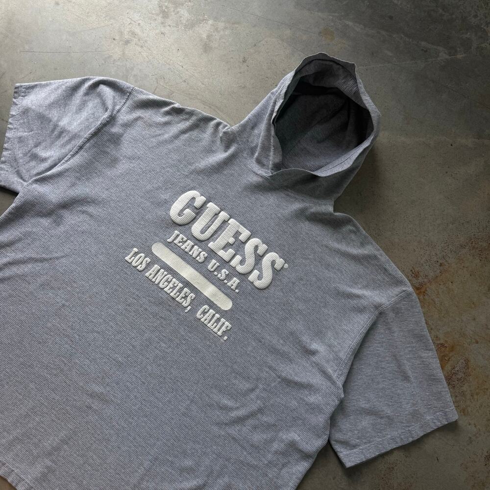Vintage 90’s Guess Jeans USA Classic Puff Print Retro Hooded T-shirt Size XL - Picture 3 of 16